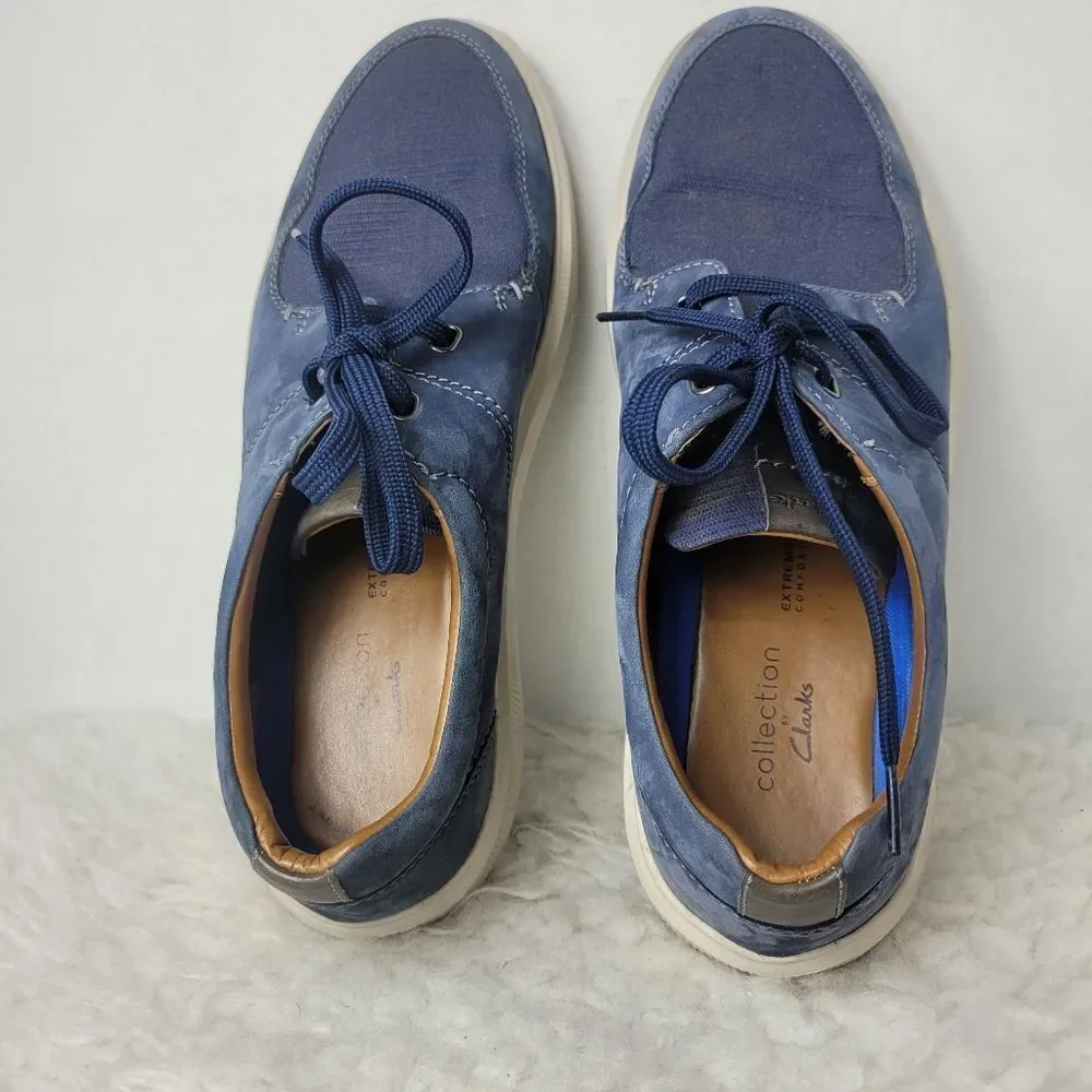 Clarks Cambro Men's Sneaker Size 11 Blue Leather Canvas Lace Up Shoes